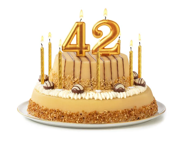 Torta festiva con candele d'oro - Numero 42 — Foto Stock