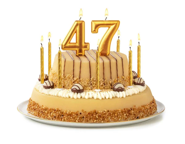 带有金色蜡烛的节日蛋糕 - 第47号 — 图库照片