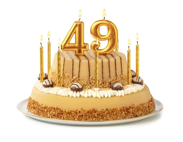 Festive cake with golden candles - Number 49 — Stock Photo, Image