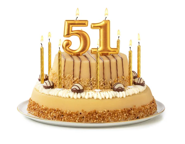 Festive cake with golden candles - Number 51 — Stock Photo, Image