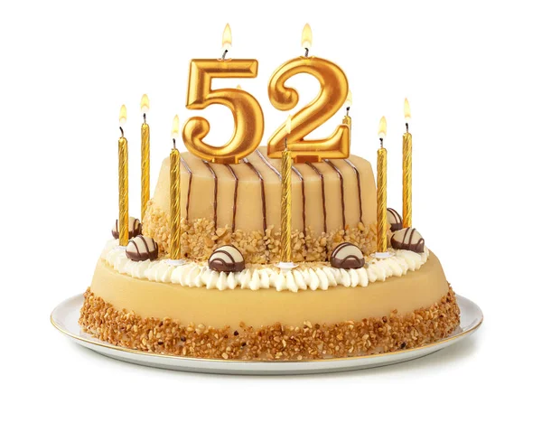 Festive cake with golden candles - Number 52 — Stock Photo, Image