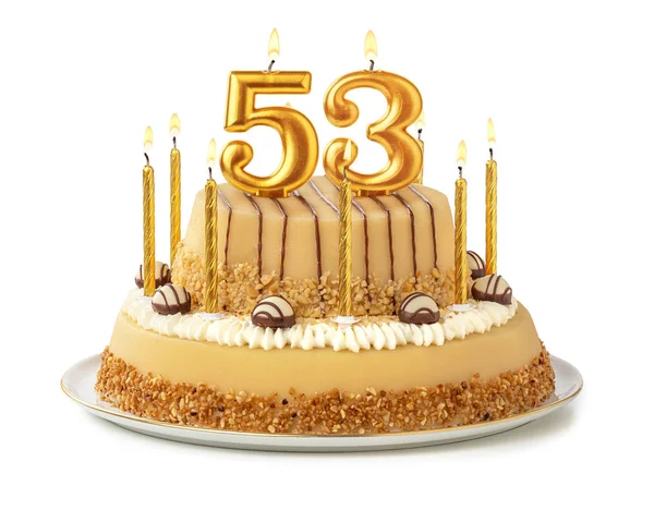 Festlig tårta med gyllene ljus-nummer 53 — Stockfoto