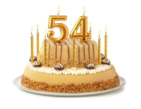 Festive cake with golden candles - Number 54 — Stock Photo, Image