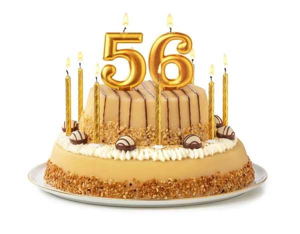 Festlig tårta med gyllene ljus-nummer 56 — Stockfoto