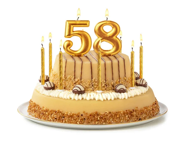Εορταστικό κέικ με χρυσά κεριά-αριθμός 58 — Φωτογραφία Αρχείου
