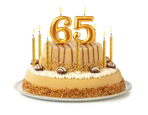 Torta festiva con candele d'oro - Numero 65 — Foto Stock