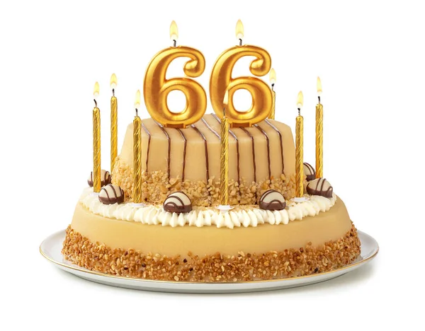 Festive cake with golden candles - Number 66 — Stock Photo, Image