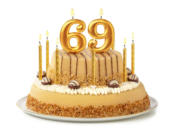 Festive cake with golden candles - Number 69 — Stock Photo, Image