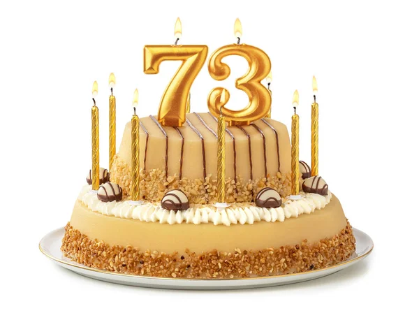 Festive cake with golden candles - Number 73 — Stock Photo, Image