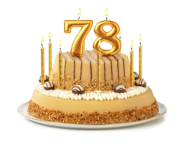 Festlig tårta med gyllene ljus-nummer 78 — Stockfoto