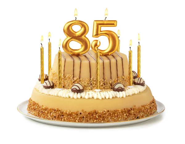 Pastel festivo con velas doradas - Número 85 — Foto de Stock