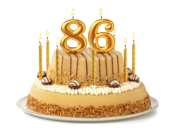 Feestelijke taart met gouden kaarsen-nummer 86 — Stockfoto