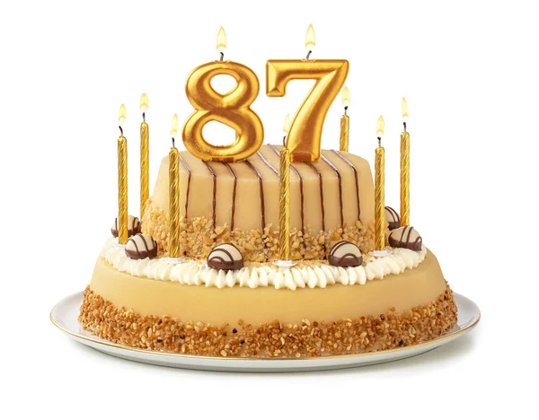 황금 촛불을 곁들인 축제 케이크 - 번호 87 — 스톡 사진