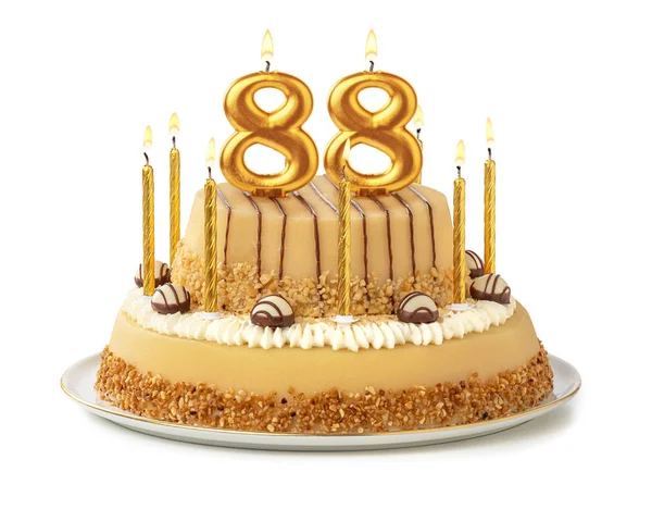 Feestelijke taart met gouden kaarsen-nummer 88 — Stockfoto