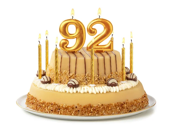 Festive cake with golden candles - Number 92 — Stock Photo, Image