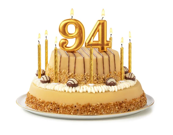 황금 촛불을 곁들인 축제 케이크 - 번호 94 — 스톡 사진