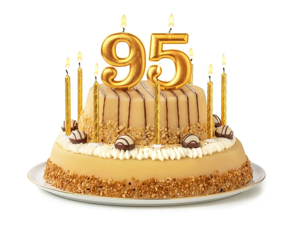 Torta festiva con candele d'oro - Numero 95 — Foto Stock