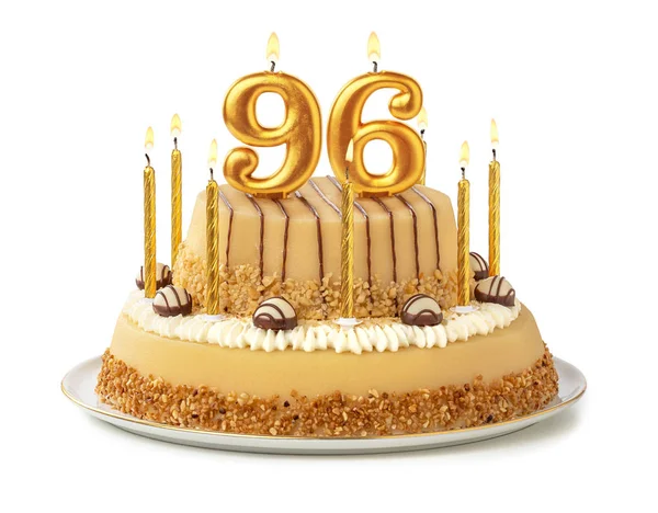 Festlig tårta med gyllene ljus-nummer 96 — Stockfoto