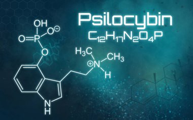 Chemical formula of Psilocybin on a futuristic background clipart