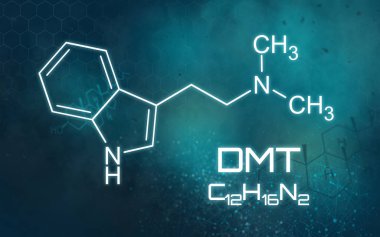Chemical formula of DMT on a futuristic background clipart