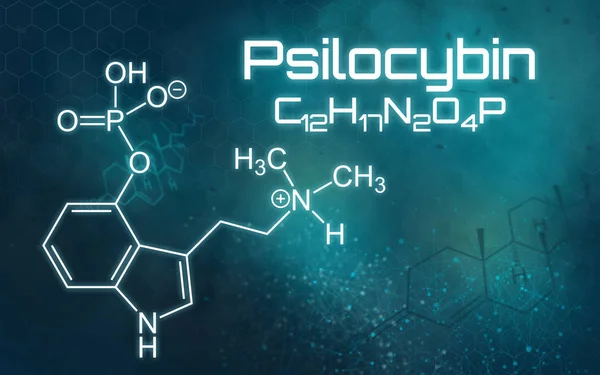 Fórmula química de Psilocybin sobre un fondo futurista — Foto de Stock