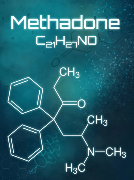 Chemický vzorec methadonu na futuristickém pozadí — Stock fotografie