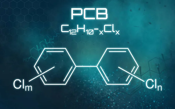Chemical formula of PCB on a futuristic background — Stock Photo, Image