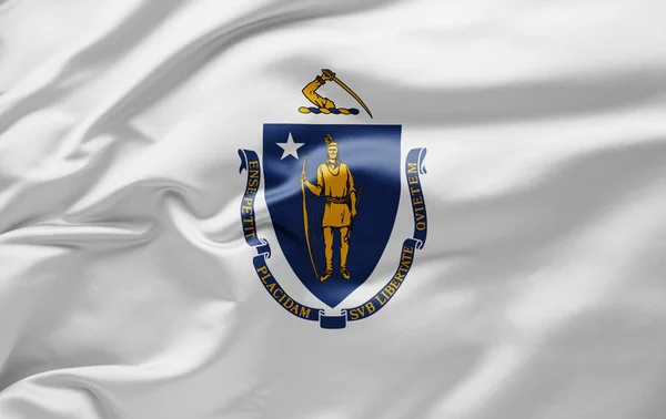 Zwaaiende staat vlag van Massachusetts-Verenigde Staten van Amerika — Stockfoto