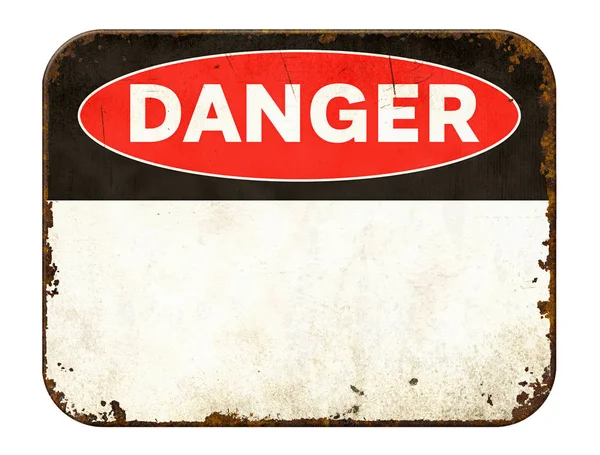 Signo de peligro de lata vintage vacío sobre un fondo blanco — Foto de Stock