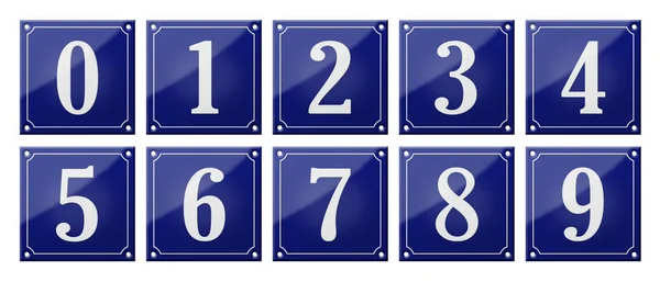 Набор традиционных знаков синей эмали - цифры 0- 9 — стоковое фото