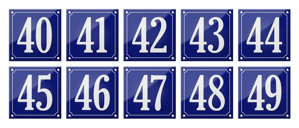 전통적인 파란색 에나멜 표지판 세트 - 숫자 40- 49 — 스톡 사진