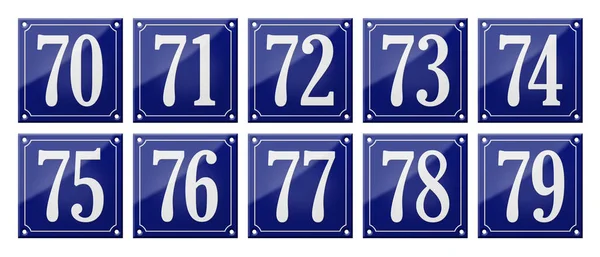 Zestaw tradycyjnych niebieskich znaków emaliowych-Numbers 70-79 — Zdjęcie stockowe