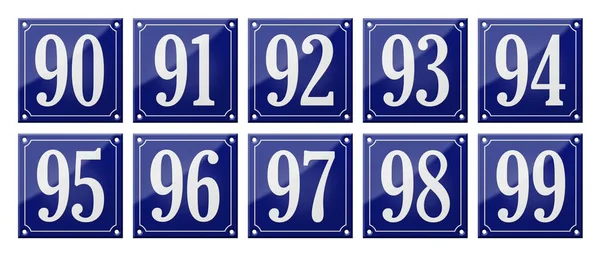 Набор традиционных знаков синей эмали - цифры 90- 99 — стоковое фото