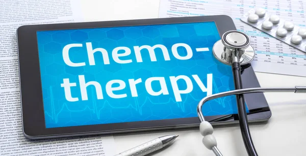 The word Chemotherapy on the display of a tablet — Stock Photo, Image