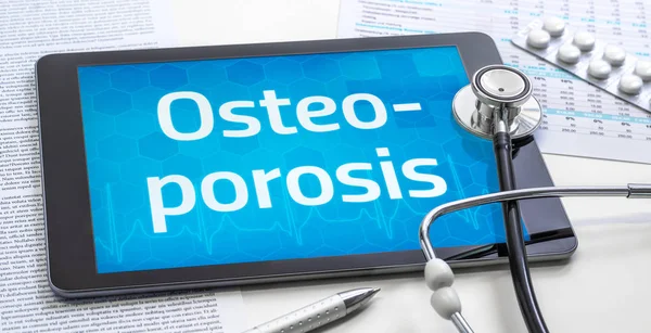 The word Osteoporosis on the display of a tablet — Stock Photo, Image