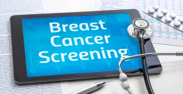 Word Breast Cancer Screening Display Tablet — Stock Photo, Image