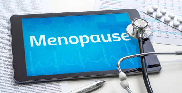 Palavra Menopausa Exibição Comprimido — Fotografia de Stock