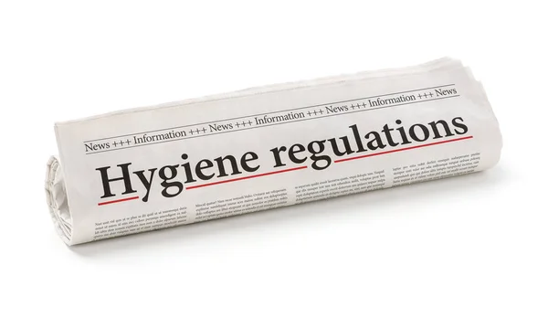 Rolled Newspaper Headline Hygiene Regulations — Stock Photo, Image