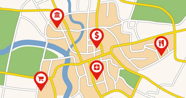 Generisk Stadskarta Med Ikoner — Stockfoto
