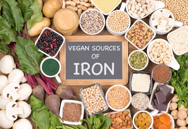 纯素饮食中的铁 纯素铁的食物来源 — 图库照片