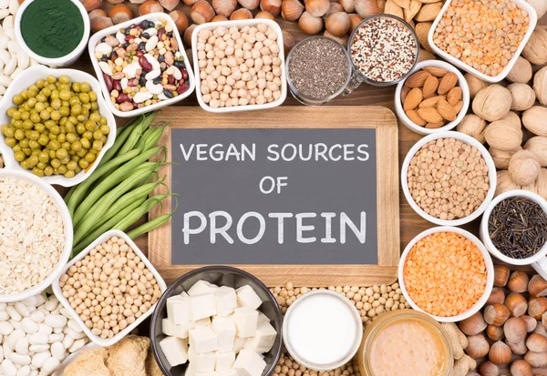 Proteine Nella Dieta Vegana Fonti Alimentari Proteine Vegane — Foto Stock