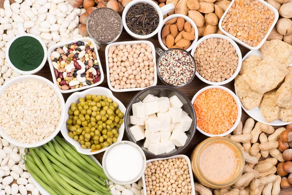 纯素饮食中的蛋白质 素食蛋白的食物来源 — 图库照片