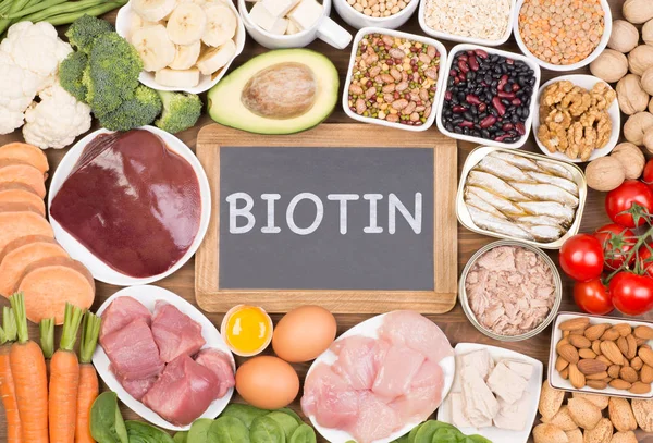 Biotine Sources Alimentaires Vue Dessus — Photo