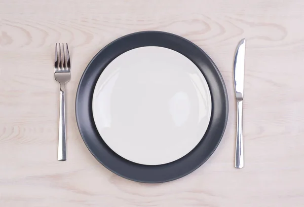 Empty Plates Wooden Background — Stock Photo, Image