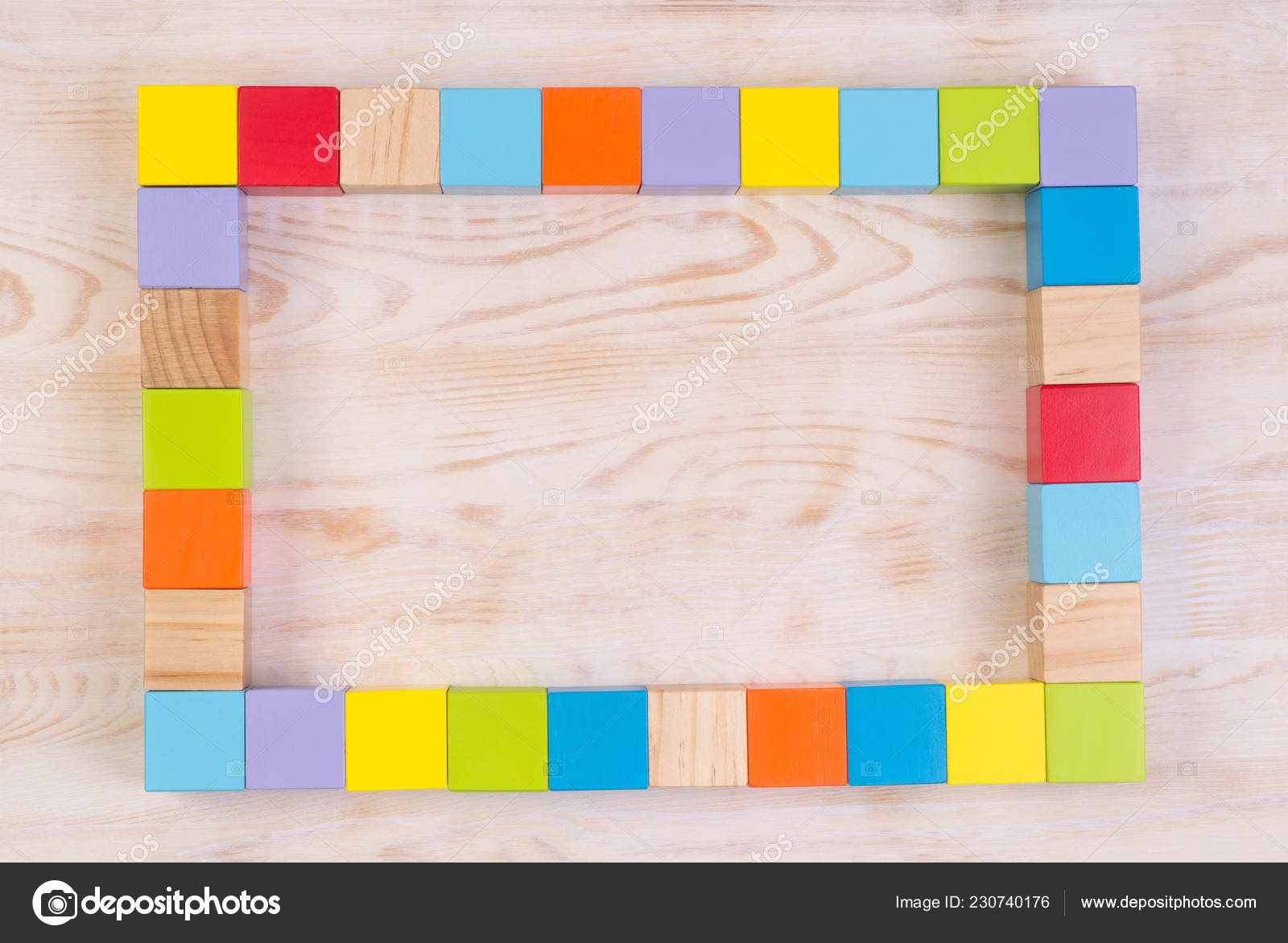 Colorful Wooden Blocks Frame White Background Top