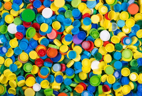 Tapas Plástico Coloridas Listas Para Reciclar — Foto de Stock