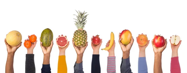 Fresh Fruits Hands Isolated White Background — Stock Photo, Image