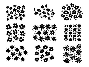 Flower shapes for creating pattern images in the form of icon symbols, floral silhouettes cutout element