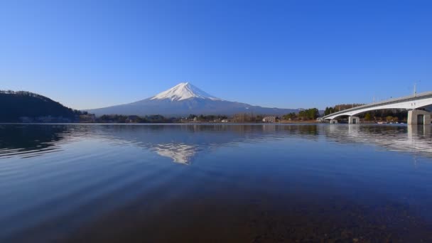 Гора Fuji Blue Sky Ubuyagasaki Lake Kawaguchi Japan Wide Panorama — стоковое видео