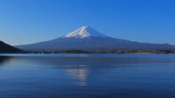 Monte Fuji Con Cielo Azul Desde Lago Kawaguchi Japón 2018 — Vídeos de Stock